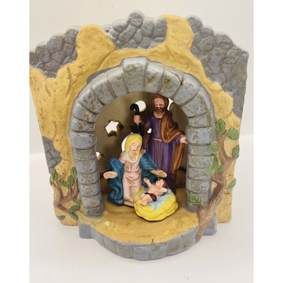 Vintage Ceramic Nativity Scene Tea Light Candle Stars Christmas - Picture 1 of 9